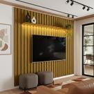 Painel Ripado para TV até 70 Polegadas com LED MDF 222cmx242cm e Olivar Móveis London
