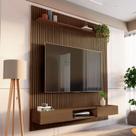 Painel Ripado para TV até 72 Polegadas 100% MDF 185,5cmx250cm Nicho Aloe CabeCasa MadeiraOriginals Cedro
