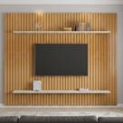 Painel Ripado para TV até 75 Polegadas 100% MDF 230cmx220cm 2 Prateleiras Roma