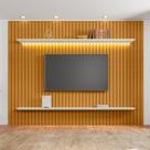 Painel Ripado para TV até 75 Polegadas com LED 100% MDF 230cmx220cm 2 Prateleiras Roma