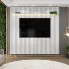 Painel Ripado para TV até 75 Polegadas com LED MDF 250cmx240cm Trento Cinza Bali