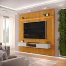 Painel Ripado para TV até 75 Polegadas com LED MDF 250cmx240cm Trento Marrom Cedro/Bali