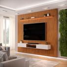 Painel Ripado para TV até 75 Polegadas com LED MDF 275cmx240cm Nicho e Led Trento