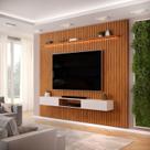 Painel Ripado para TV até 75 Polegadas com MDF 275cmx240cm Nicho e Led Trento Marrom Freijó/Off White Painel Ripado para TV até 75 Polegadas com MDF 275cmx240cm Nicho e Led Trento Marrom Freijó/Off White
