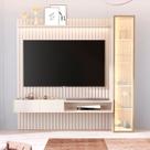 Painel Ripado para TV até 75 Polegadas LED com Reflecta 100% MDF 223cmx219cm Vidro Vitoria Regia Yescasa Bege Off White