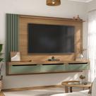 Painel Ripado para TV até 75 Polegadas MDF 200cmx137,5cm 3 Gavetas Presence Marrom Carvalho/Menta Painel Ripado para TV até 75 Polegadas MDF 200cmx137,5cm 3 Gavetas Presence Marrom Carvalho/Menta