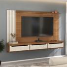 Painel Ripado para TV até 75 Polegadas MDF 200cmx137,5cm 3 Gavetas Presence Marrom Cinamomo/Off White