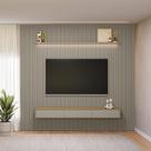 Painel Ripado para TV até 80 Polegadas com LED MDF 297cmx250cm Modular Cinza Tauari/Gris Fosco