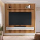 Painel Ripado para TV até 82 Polegadas 100% MDF 250cmx240cm 2.5 C Nicho YesCasa Marrom Freijó