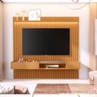 Painel Ripado para TV até 84 Polegadas com MDF 233cmx219cm Led e Nicho Vitoria Regia YesCasa Marrom Nature