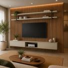 Painel Ripado para TV com Prateleira e Nicho 240cm 100% MDF
