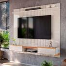 Painel Ripado Suspenso Para TV 70 Polegadas 186cm Atlas Lukaliam Off White Perolizado/Jequitiba