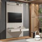 Painel Ripado Suspenso para TV até 55 Polegadas 100% MDF 138,6cmx240cm 2 Gavetas Arbo
