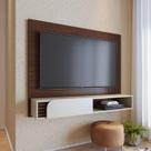 Painel Ripado Suspenso para TV até 55 Polegadas 136cmx108cm 1 Porta Jurerê Marrom Nogueira Real/Off White Matte Painel Ripado Suspenso para TV até 55 Polegadas 136cmx108cm 1 Porta Jurerê Marrom Nogueira Real/Off White Matte