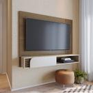 Painel Ripado Suspenso para TV até 60 Polegadas 160cmx129,9cm 1 Porta Jurerê Marrom Amêndoa/Off White Matte