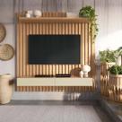 Painel Ripado Suspenso para TV até 65" 2 Gavetas 178 Cm 100% MDF Freijó Off Write Pradel