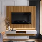 Painel Roma P/ Tvs Até 70 C/ Bancada 2 Gavetas Suporte P/ Decoração - Freijo Ripado/off White