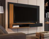 Painel Sala De Estar P/ Tv Até 50" Nicho Decorativo Moderno Estante De Parede Math Preto Com Nature K7 Plus