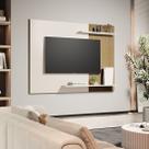 Painel Sala Quarto TV Smart até 55 Polegadas Elena com prateleiras Cor Off white / Ripado - MJM Casa dos Moveis Painel Sala Quarto TV Smart até 55 Polegadas Elena com prateleiras Cor Off white / Ripado - MJM Casa dos Moveis