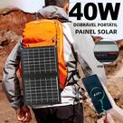 Painel Solar Portátil Dobrável De 40W Com Power Bank USB Tipo-C Para Carregamento De Celular Em