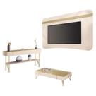 Painel Suspenso Armony Off White Champanhe com Mesa de Centro Cadenza e Aparador Vivant Off White Champanhe - HB Móveis