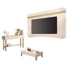 Painel Suspenso Armony Off White Champanhe Com Mesa De Centro Liz E Aparador Fiero Off White - Hb Móveis