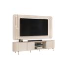 Painel Suspenso C/ Luminária Led C/ Rack Bancada MDF Sala Estar TV Até 75 Polegadas 3 Portas 1 Prateleira de Vidro Ariana