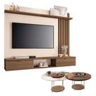 Painel Suspenso Lets Castanho Off White com Kit Mesa de Centro Sky Castanho - HB Móveis