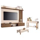 Painel Suspenso Lets Castanho Off White com Mesa de Centro Liz e Aparador Fiero Off White - HB Móveis Painel Suspenso Lets Castanho Off White com Mesa de Centro Liz e Aparador Fiero Off White - HB Móveis
