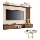 Painel Suspenso Lets Castanho Off White com Mesa de Centro Sky com tampo de Vidro Off White - HB Móveis