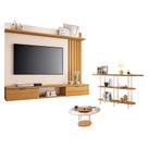 Painel Suspenso Lets Cinamomo Off White e Mesa de Centro Sky com Tampo de vidro e Aparador Infinity Cinamomo - HB Móveis