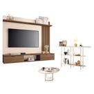 Painel Suspenso Lets com Mesa de Centro Sky com tampo de Vidro e Aparador Infinity Castanho Off White - HB Móveis