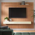Painel Suspenso Ripado em MDF Com 1 Prateleira e Leds 230 cm Painel Suspenso Ripado em MDF Com 1 Prateleira e Leds 230 cm