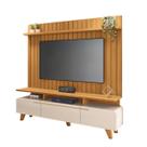 Painel Suspenso Ripado Link 2.0 C/ Rack Bancada Essenza 2.0 Sala Estar Quarto TV Até 70 Polegadas 3 Portas Basculantes 1 Prateleira Pés De Madeira Mac
