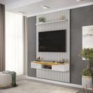 Painel Suspenso Ripado Seko TV 55" Portas Basculantes Borda Chanfrada Bali/Cedro G18 - Gran Belo
