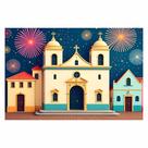 Painel Tecido Sublimado Festa Junina Cenário Praça da Igreja Painel Tecido Sublimado Festa Junina Cenário Praça da Igreja