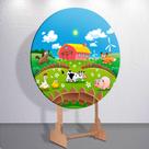 Painel Tema Fazenda Animais Capa Grande e Mini Redondoda Estampa Sublimada Festa Divertida Infantil