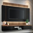 Painel TV 55 Pol 180cm Bancada Suspensa Illusion Preto/Castanho - HB Móveis