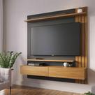 Painel TV 65 Pol 150cm Bancada Suspensa Ripado Luca Noce Milano/Preto Fosco C04 - D'Rossi