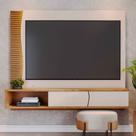 Painel TV 65 Pol 180cm Bancada Suspensa Ripado Manacá Off White Matte/Freijó C04 - D'Rossi