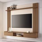 Painel TV 70 Pol 180cm Bancada Suspensa Solus Off/Castanho - HB Móveis