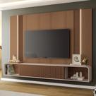 Painel TV 85 Pol 219cm Bancada Suspensa Empire Off/Castanho - HB Móveis Painel TV 85 Pol 219cm Bancada Suspensa Empire Off/Castanho - HB Móveis
