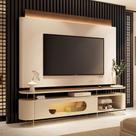 Painel TV 85 Pol e Rack Bancada Dalya Off/Castanho H01 - Mpozenato Painel TV 85 Pol e Rack Bancada Dalya Off/Castanho H01 - Mpozenato