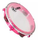 Pandeiro Luen 8 Junior Pele Cristal Abs Platinelas De Inox Cor Rosa
