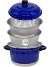 Panela 3x1 Multiuso de Alumínio Cozivapor Pudim Azul Panela 3x1 Multiuso de Alumínio Cozivapor Pudim Azul