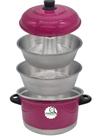 Panela 3x1 Multiuso de Alumínio Cozivapor Pudim Rosa Pink