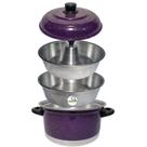 Panela 3x1 Multiuso de Alumínio Cozivapor Pudim Roxo