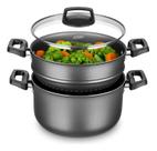 Panela A Vapor Cozivapor 3 Em 1 Antiaderente 3,2 L Grafite Mta Com Tampa Cozinhar Alimentos