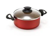 Panela antiaderente 18cm cereja e bege com tampa de vidro