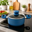 Panela Antiaderente Cerâmica com Tampa 18cm Azul Cozimento Uniforme Resistente Durável Fácil de Limpar Ideal para Sopas